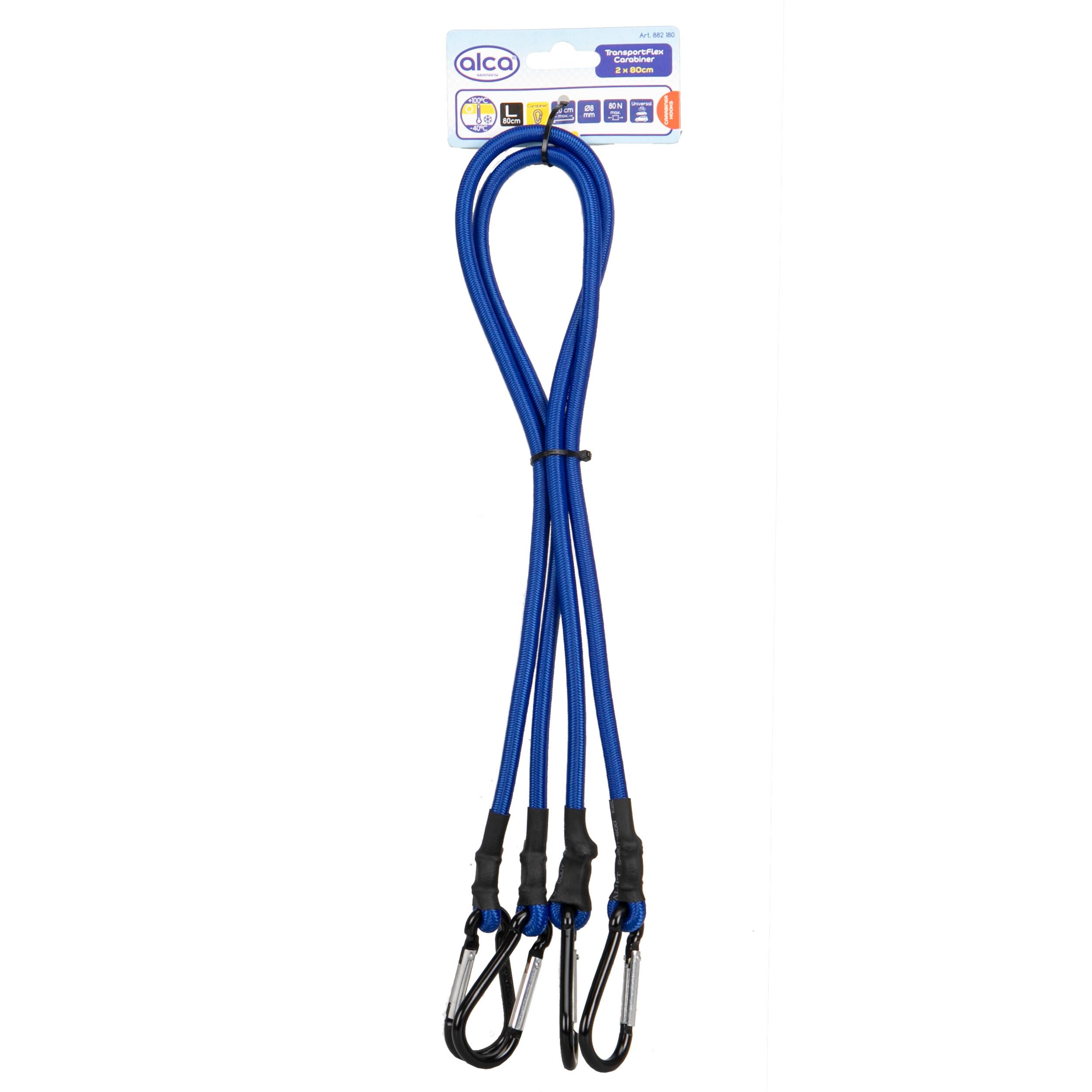 alca® Gepäckspanner 2er-Set mit Karabiner 80cm, blau verstellbare, dehnbare Expander mit
