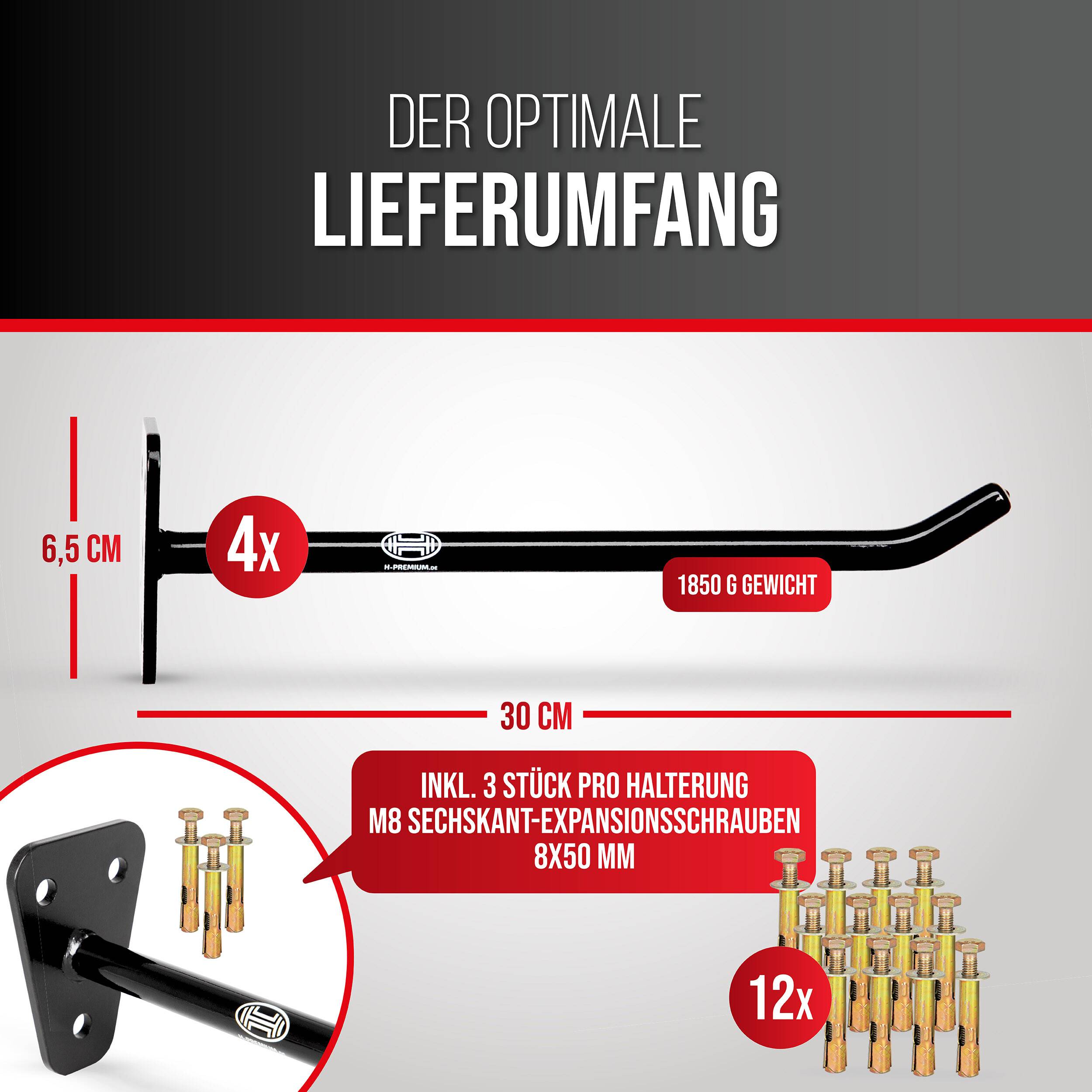 HEYNER® Reifenhalter Wandhalterung für Felgen aus massivem Stahl 4er Set<br> Inklusive 12 Sechskant-Expansionsschrauben,