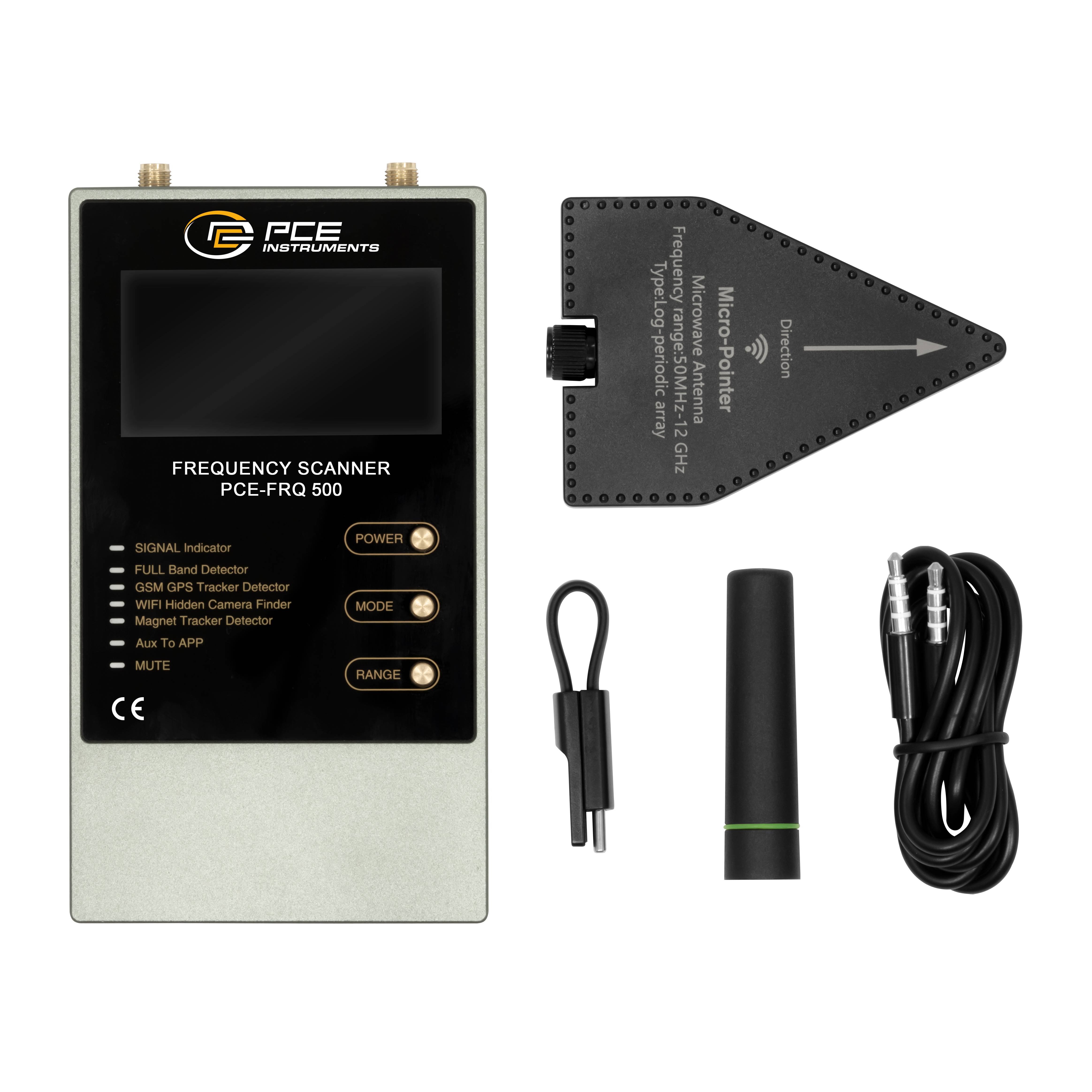 PCE Instruments Ortungsgerät PCE-FRQ 500 erkennt analoge & digitale Signale |50 … 8000 MHz |Reichweite 10 m |2 Antennen