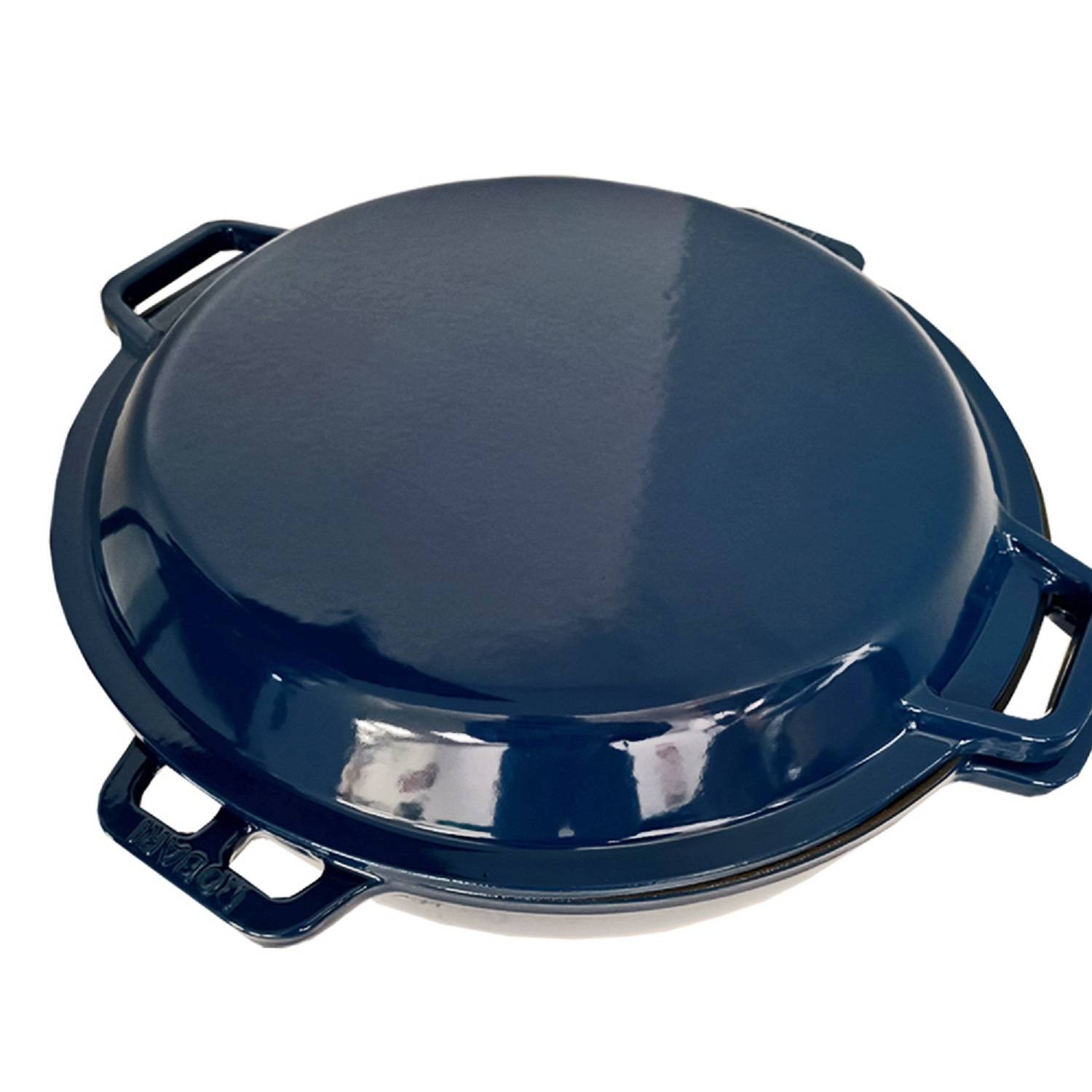 Kasan ROBARI Wok ASIA 12 Liter mit Grilldeckel aus Gusseisen emailliert blau