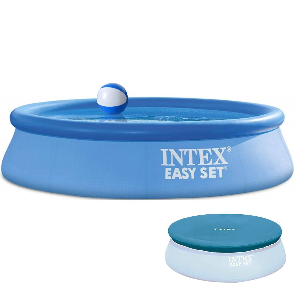 INTEX 28108GN - Easy Set Pool (244x61cm) mit Pumpe, Abdeckplane & Wasserball Planschbecken Schwimmbecken