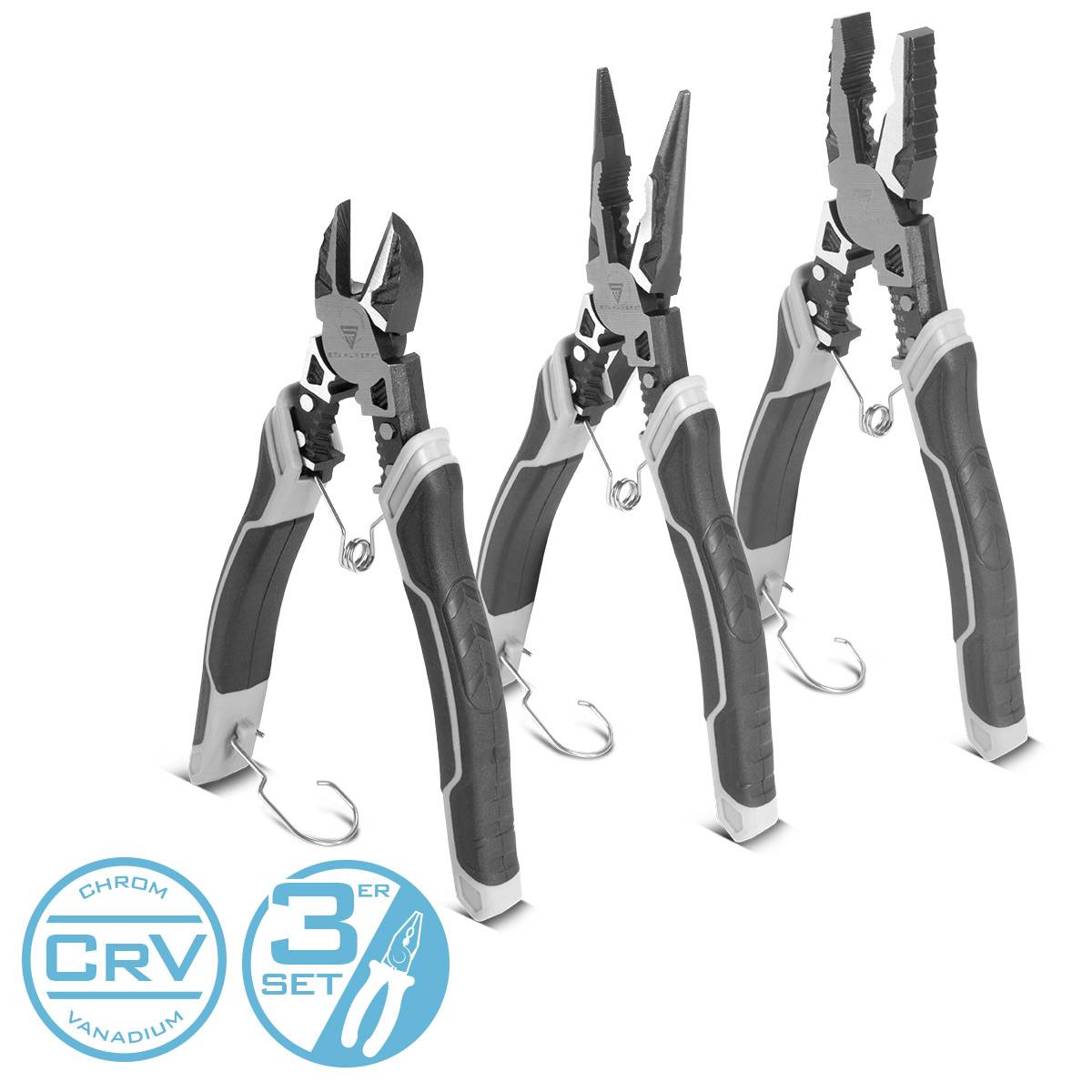 STAHLWERK Zangen 3er Set mit Kombizange Seitenschneider und Flachrundzange