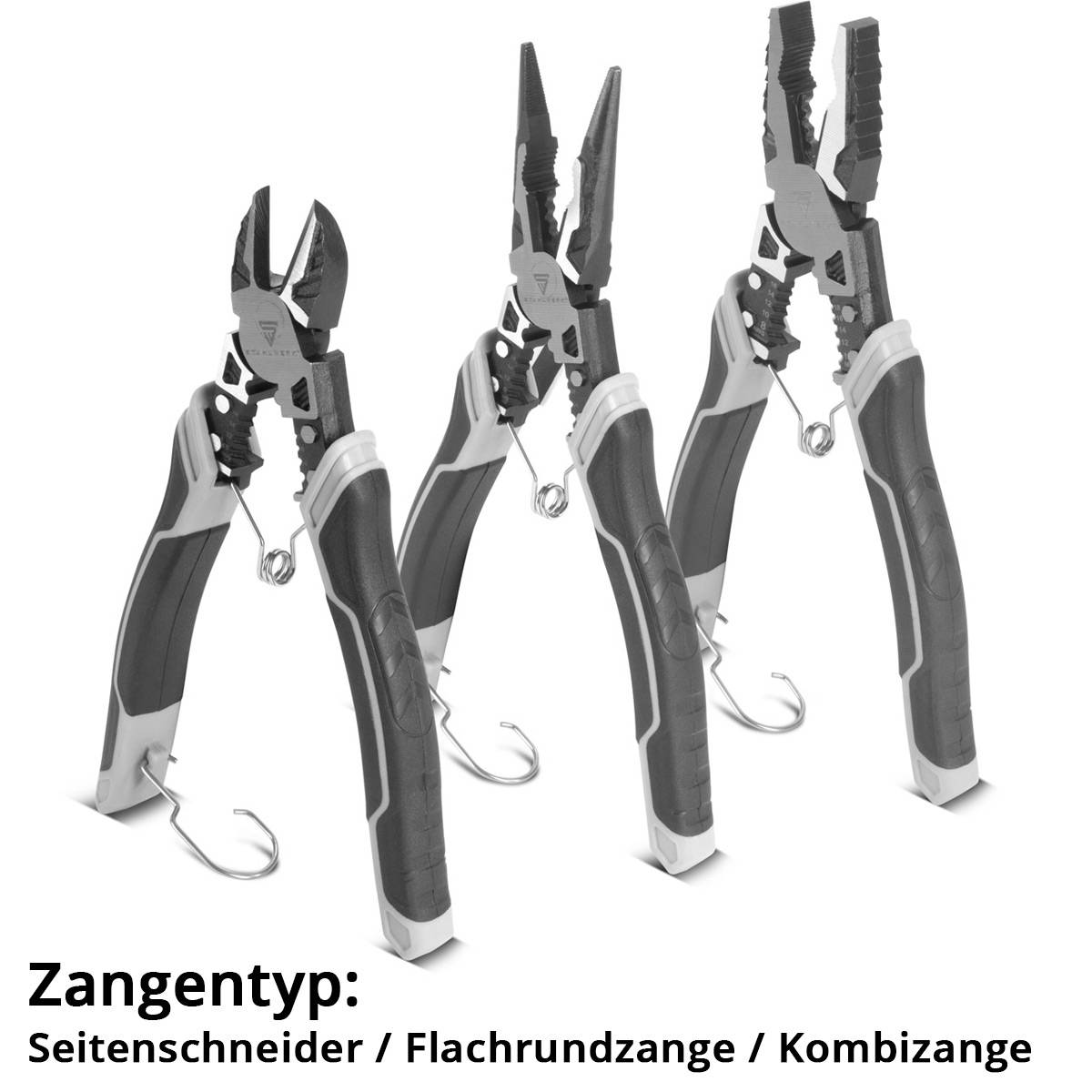STAHLWERK Zangen 3er Set mit Kombizange Seitenschneider und Flachrundzange