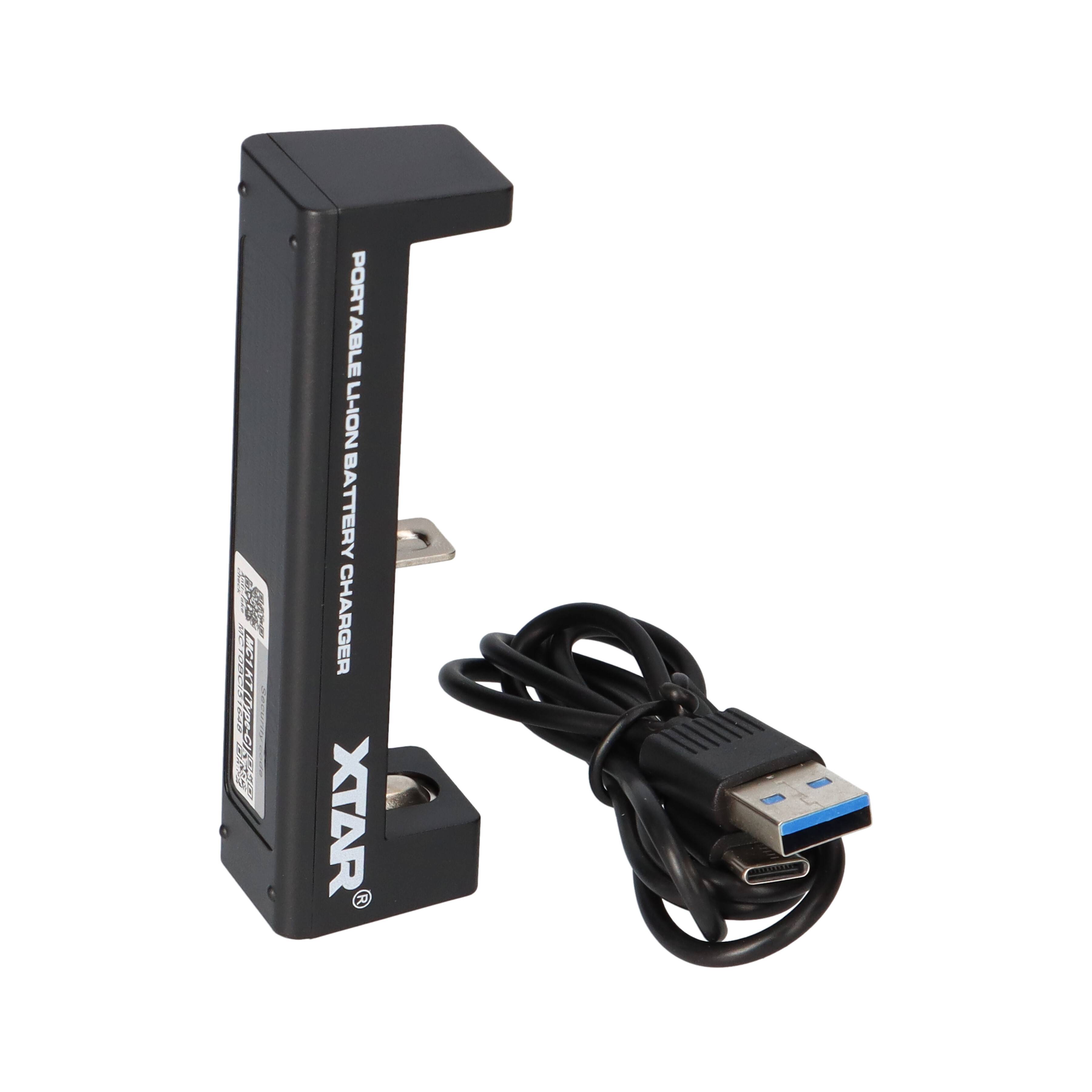 XTAR MC1 USB-C-Akkuladegerät 10440 über 18650 bis 26650 Li-Ion Zellen