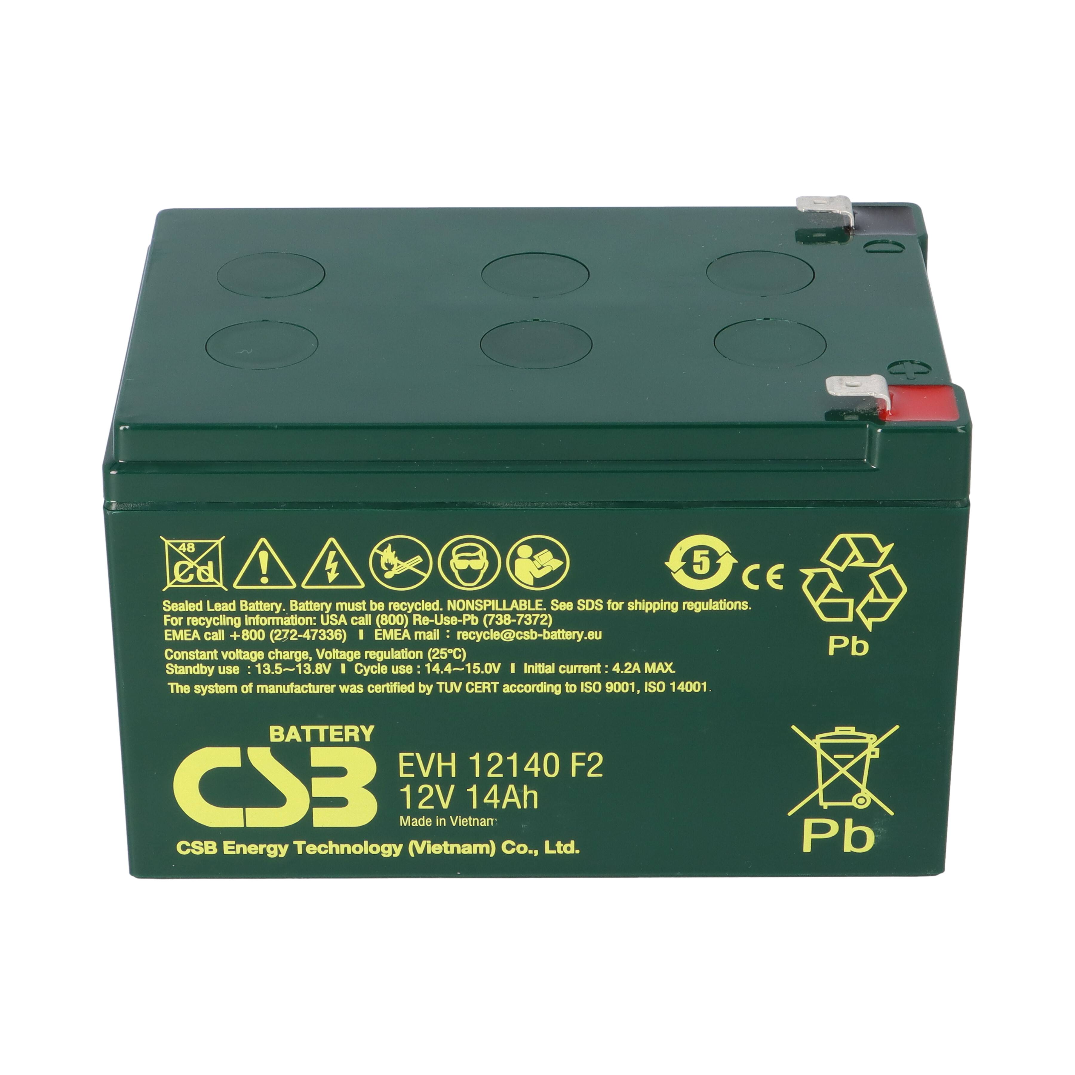 CSB EVH12140F2 Blei Akku 12V 14Ah Zyklenfest Faston F2