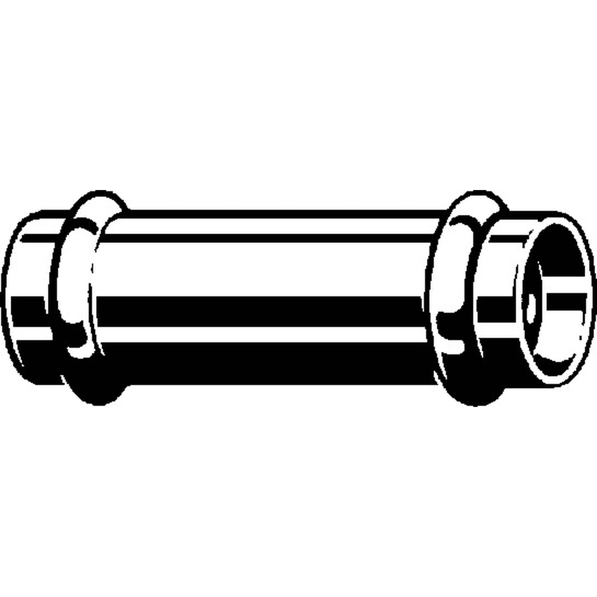 Schwarz-weißes Symbol eines zylindrischen Metallrohrs oder einer Metallröhre mit Flanschen an den Enden, dargestellt in Seitenansicht auf einfachem Hintergrund.
