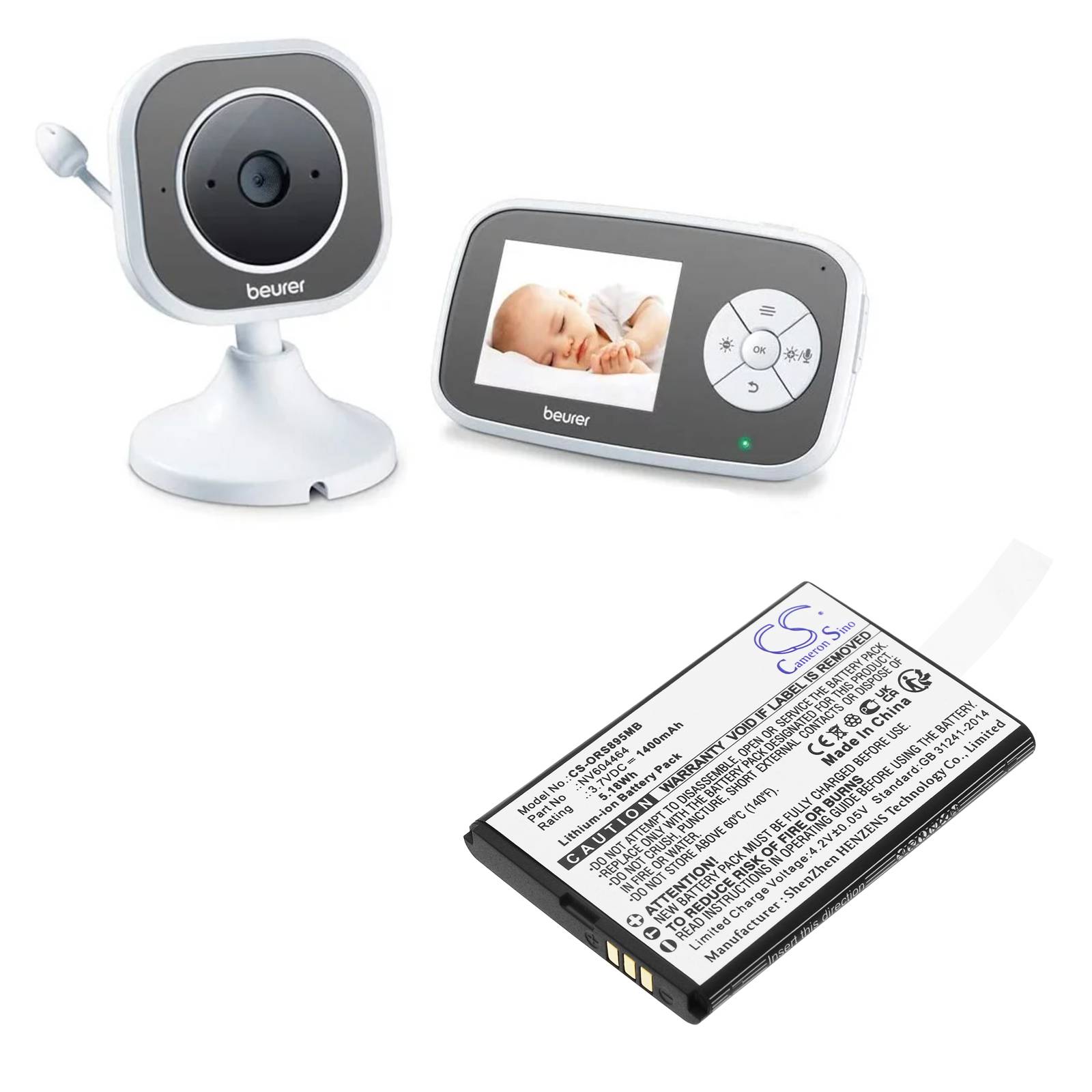 Ersatzakku - CS-ORS895MB - Oricom Secure SC895 / Secure SC740 / Lionelo Babyline 8.1 - 3,7 Volt 1400mAh Li-Ion