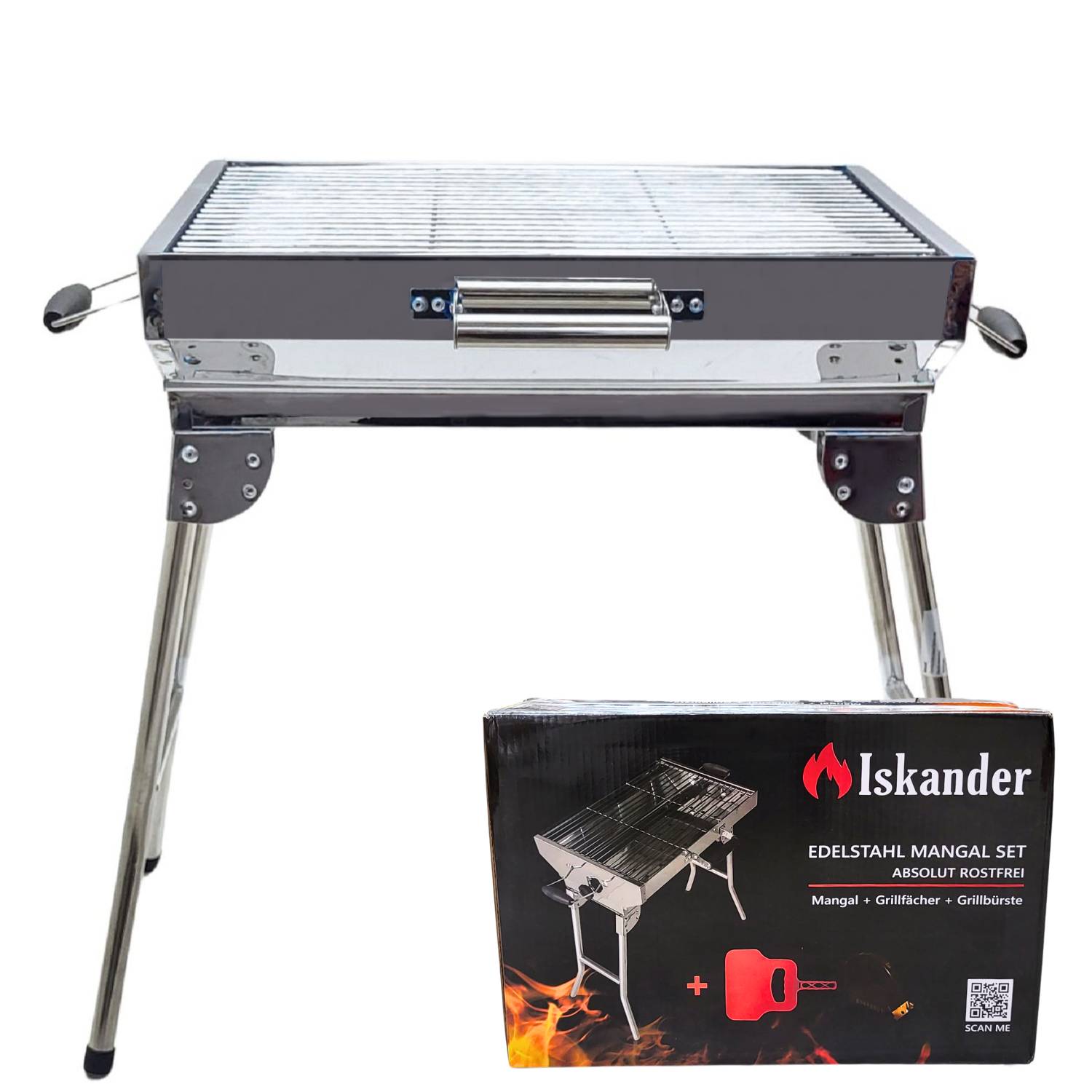 Mangal Iskander Schaschlikgrilll Set mit Grillrost Fächer 10 Spieße