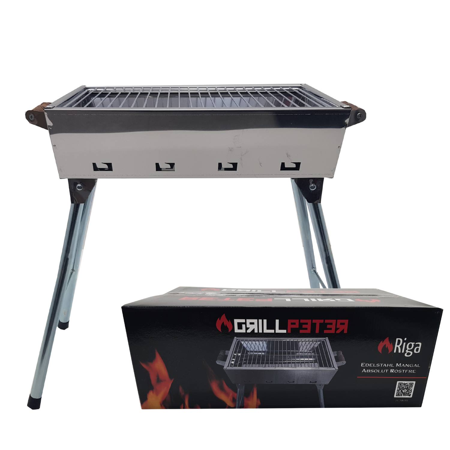 Mangal Grill Riga Edelstahl Campinggrill mit Klappbeinen Anglergrill Festivalgrill