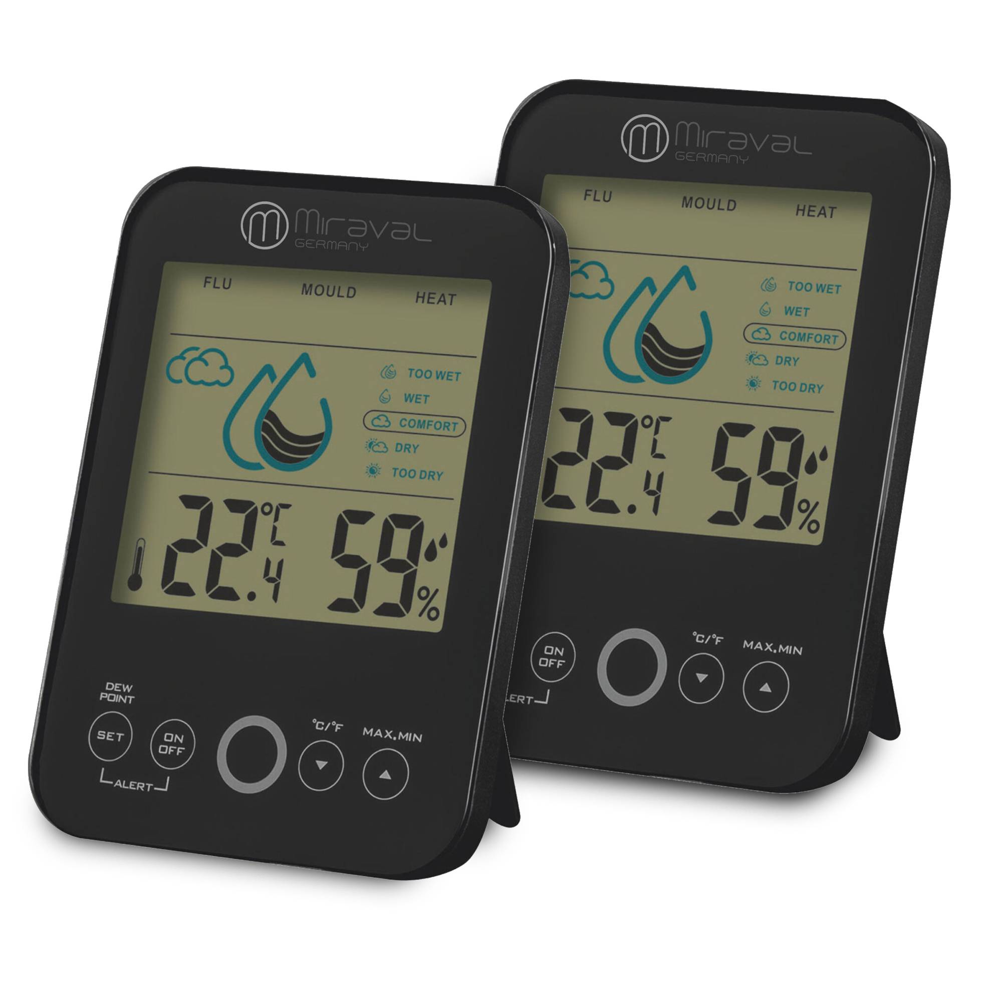 Miraval Raumklimastation Schimmelwarner 5 Stufen Lüftungsempfehlung Hygrometer Temperaturstation