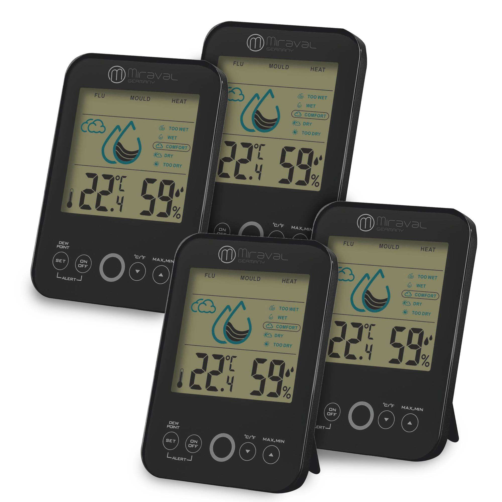 Miraval Raumklimastation Schimmelwarner 5 Stufen Lüftungsempfehlung Hygrometer Temperaturstation