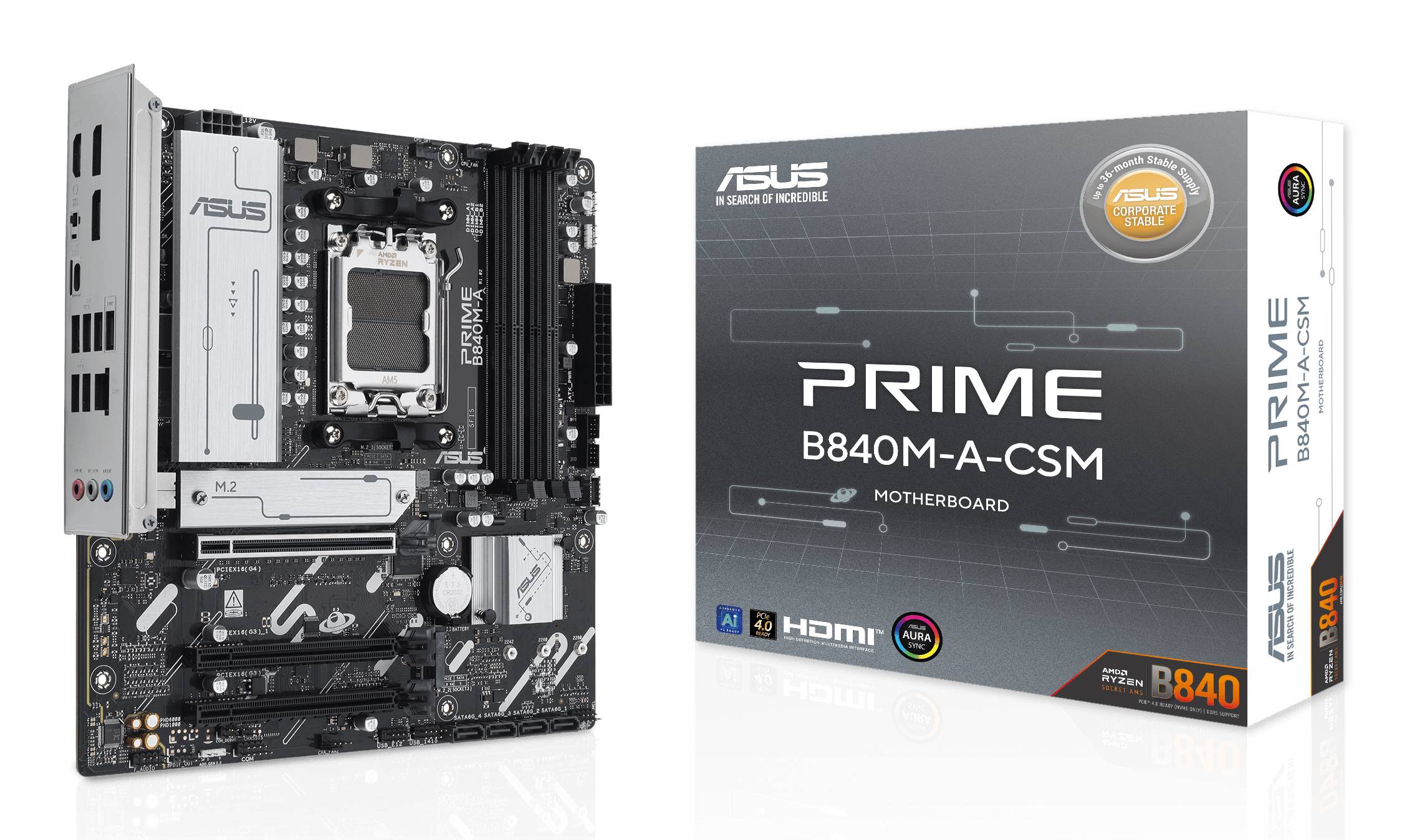 ASUS PRIME B840M-A-CSM - Motherboard - micro ATX - Socket AM5 - AMD B840 Chipsatz - USB-C 3.2 Gen 1, USB 3.2 Gen 1 - 2.5