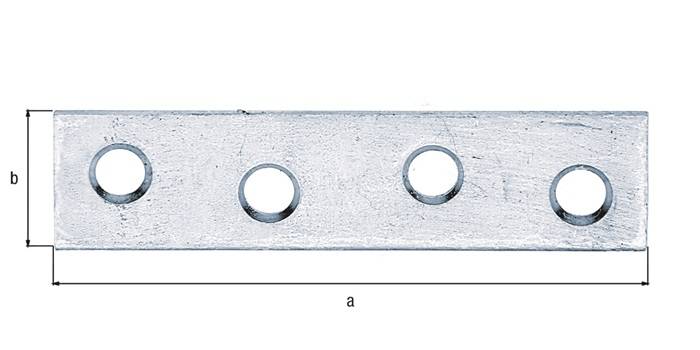 Metallstab mit zwei gleichmäßig verteilten kreisförmigen Löchern, mit 'a' beschriftet.