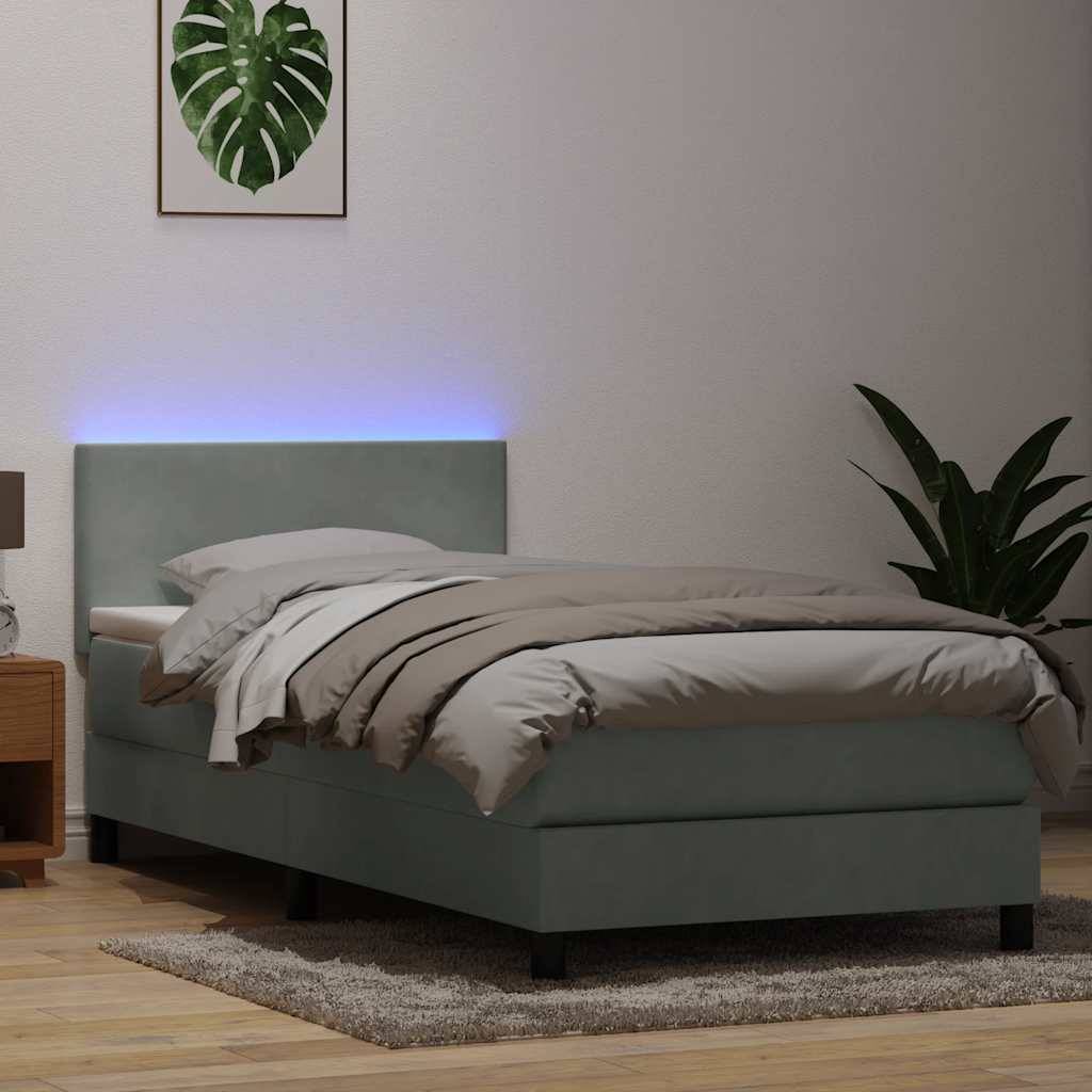 vidaXL Boxspringbett mit Matratze Hellgrau 80x210 cm Samt