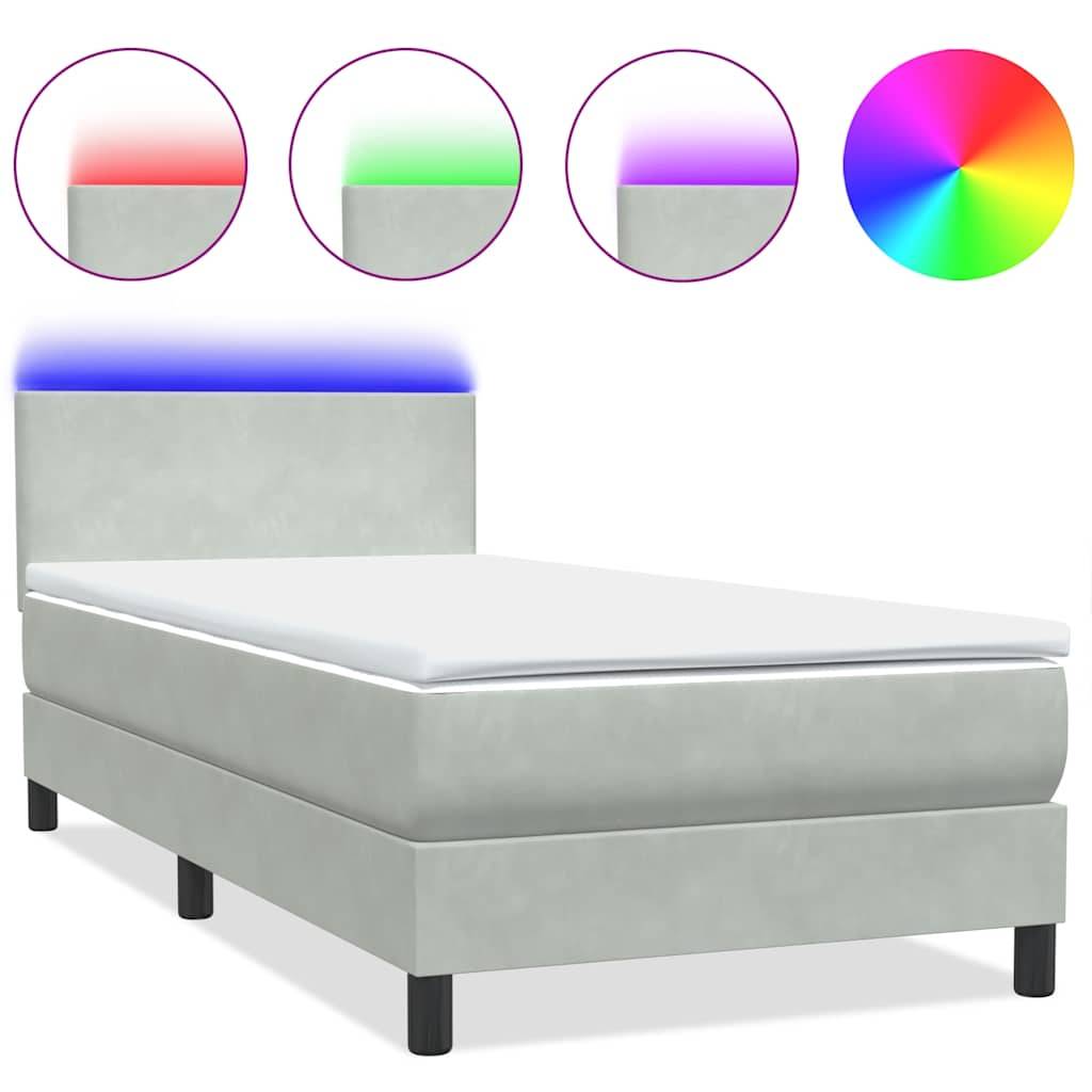 vidaXL Boxspringbett mit Matratze Hellgrau 80x210 cm Samt