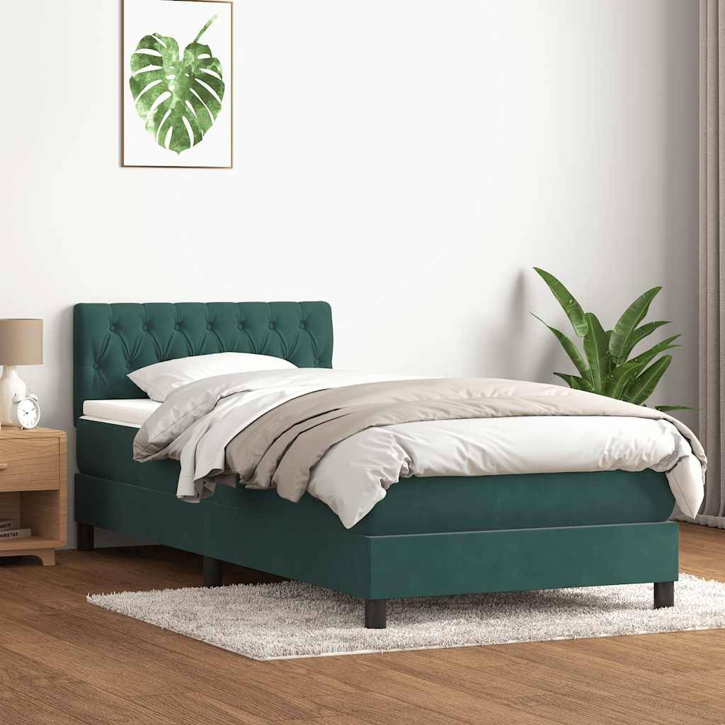 vidaXL Boxspringbett mit Matratze Dunkelgrün 80x220 cm Samt