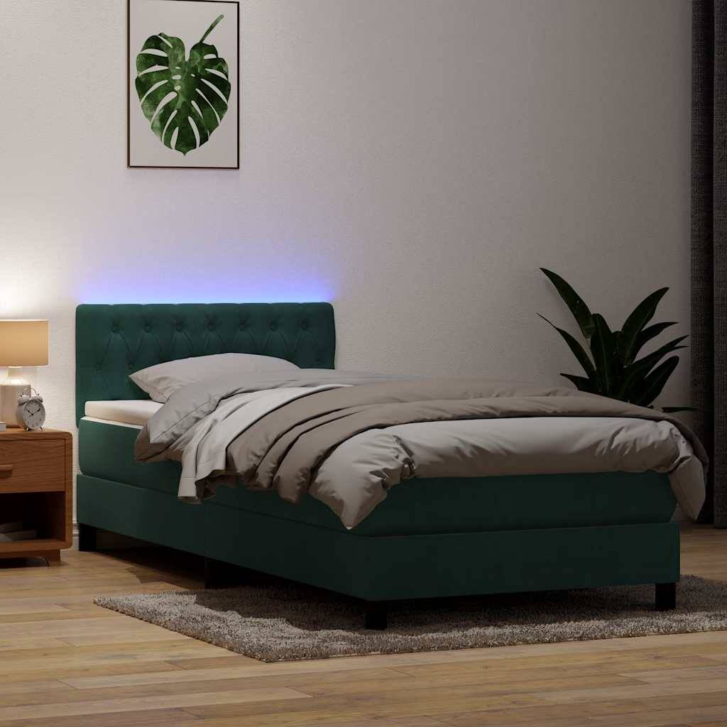 vidaXL Boxspringbett mit Matratze Dunkelgrün 80x220 cm Samt