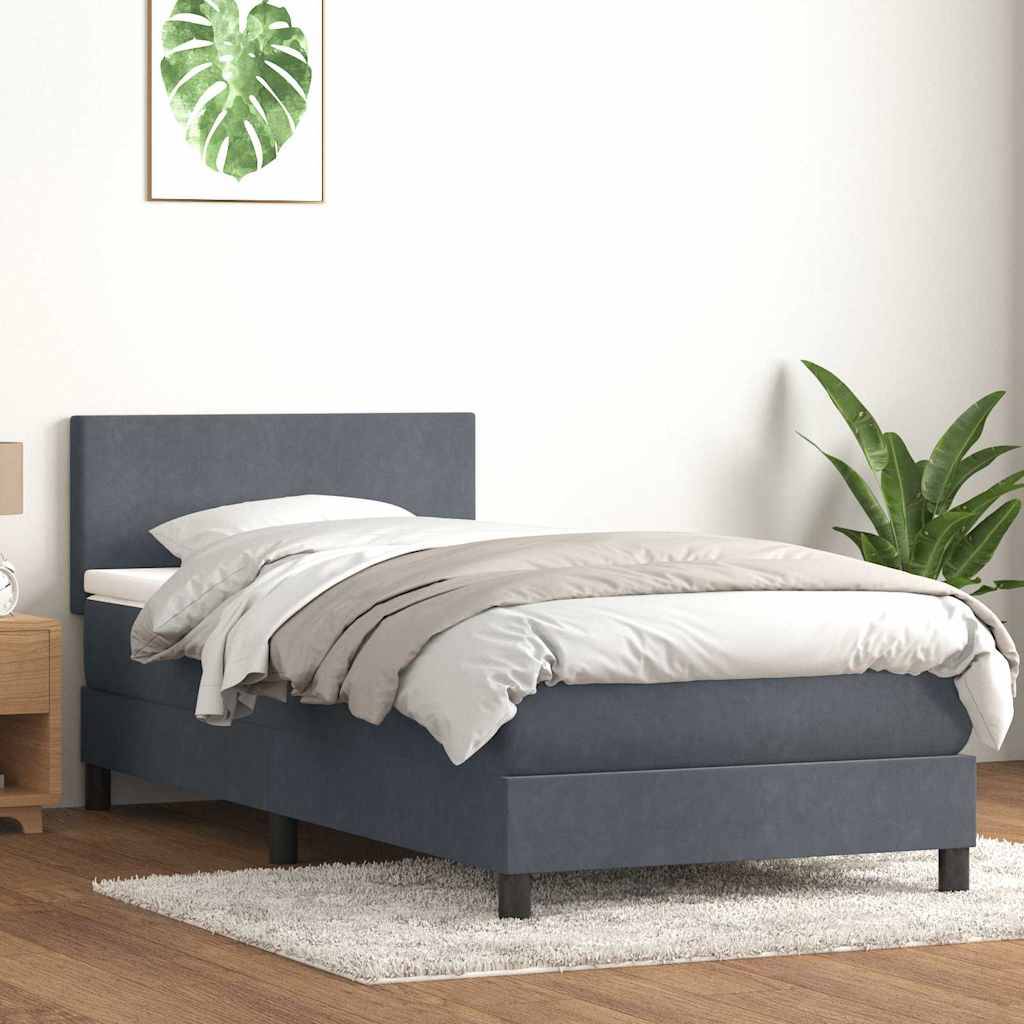 vidaXL Boxspringbett mit Matratze Dunkelgrau 80x210 cm Samt