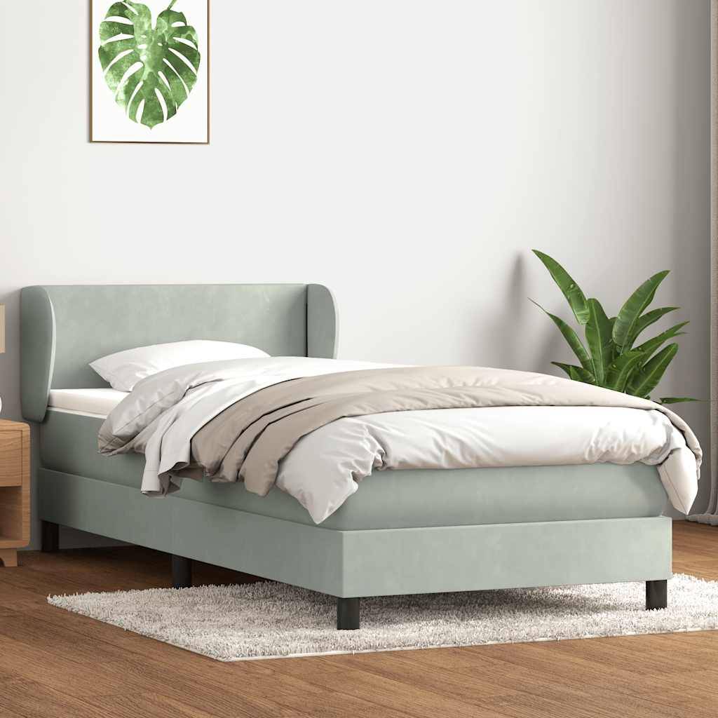 vidaXL Boxspringbett mit Matratze Hellgrau 90x220 cm Samt