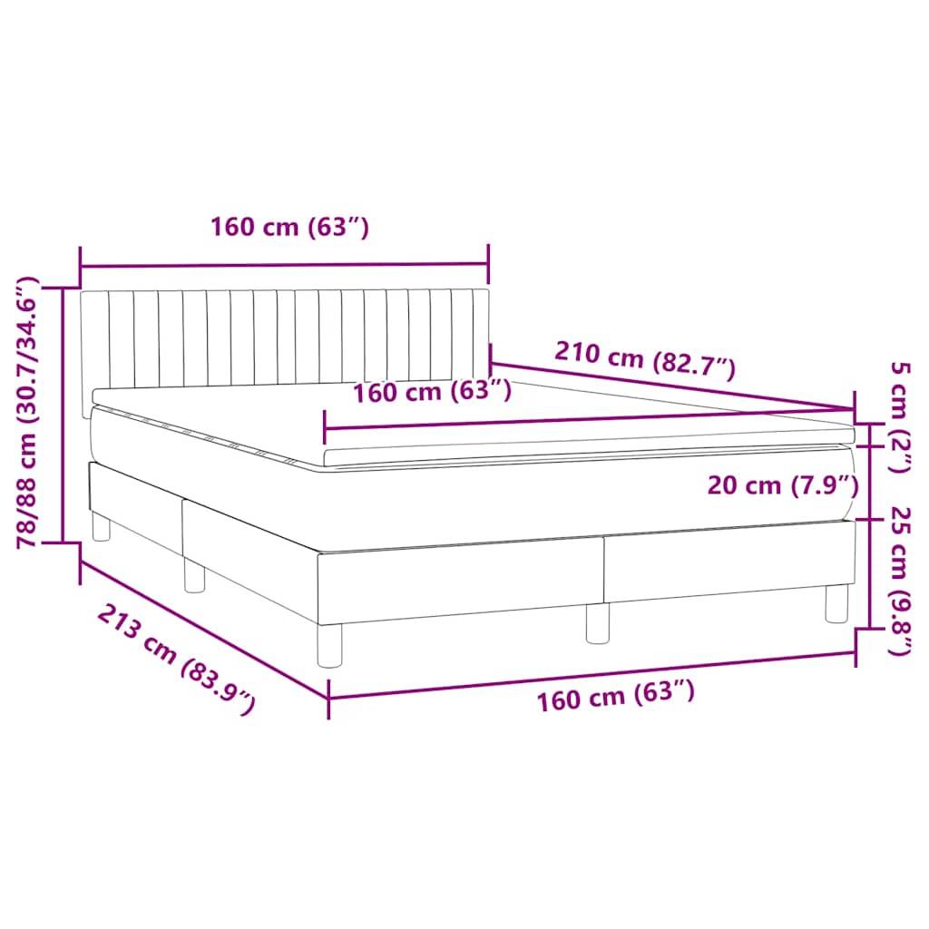 vidaXL Boxspringbett mit Matratze Dunkelgrau 160x210 cm Samt