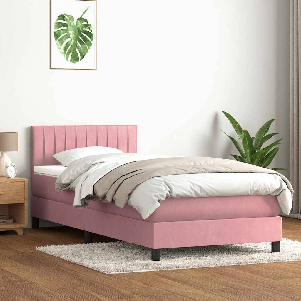 vidaXL Boxspringbett mit Matratze Rosa 90x210 cm Samt