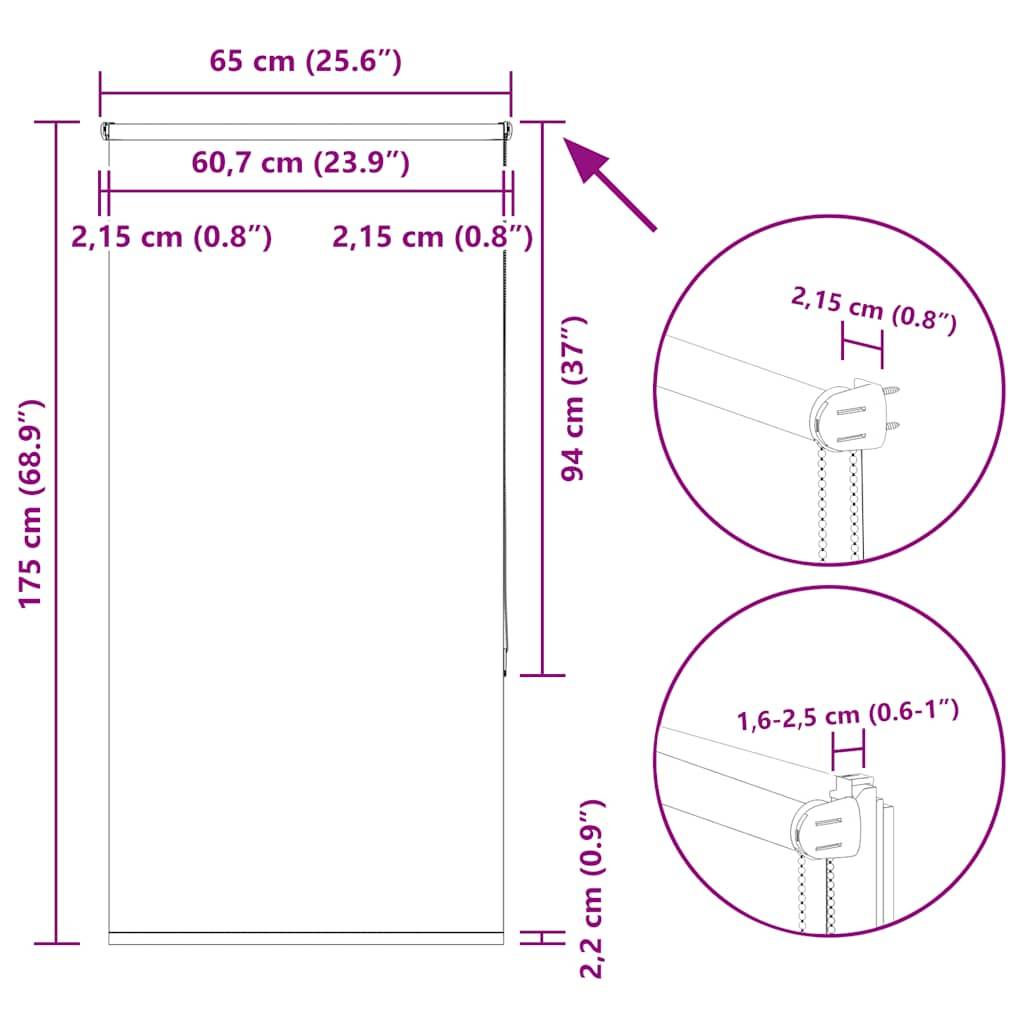 vidaXL Verdunkelungsrollo Hellgrau 65x175 cm Stoffbreite 60,7 cm
