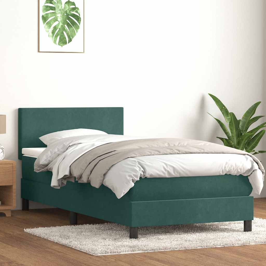 vidaXL Boxspringbett mit Matratze Dunkelgrün 80x220 cm Samt