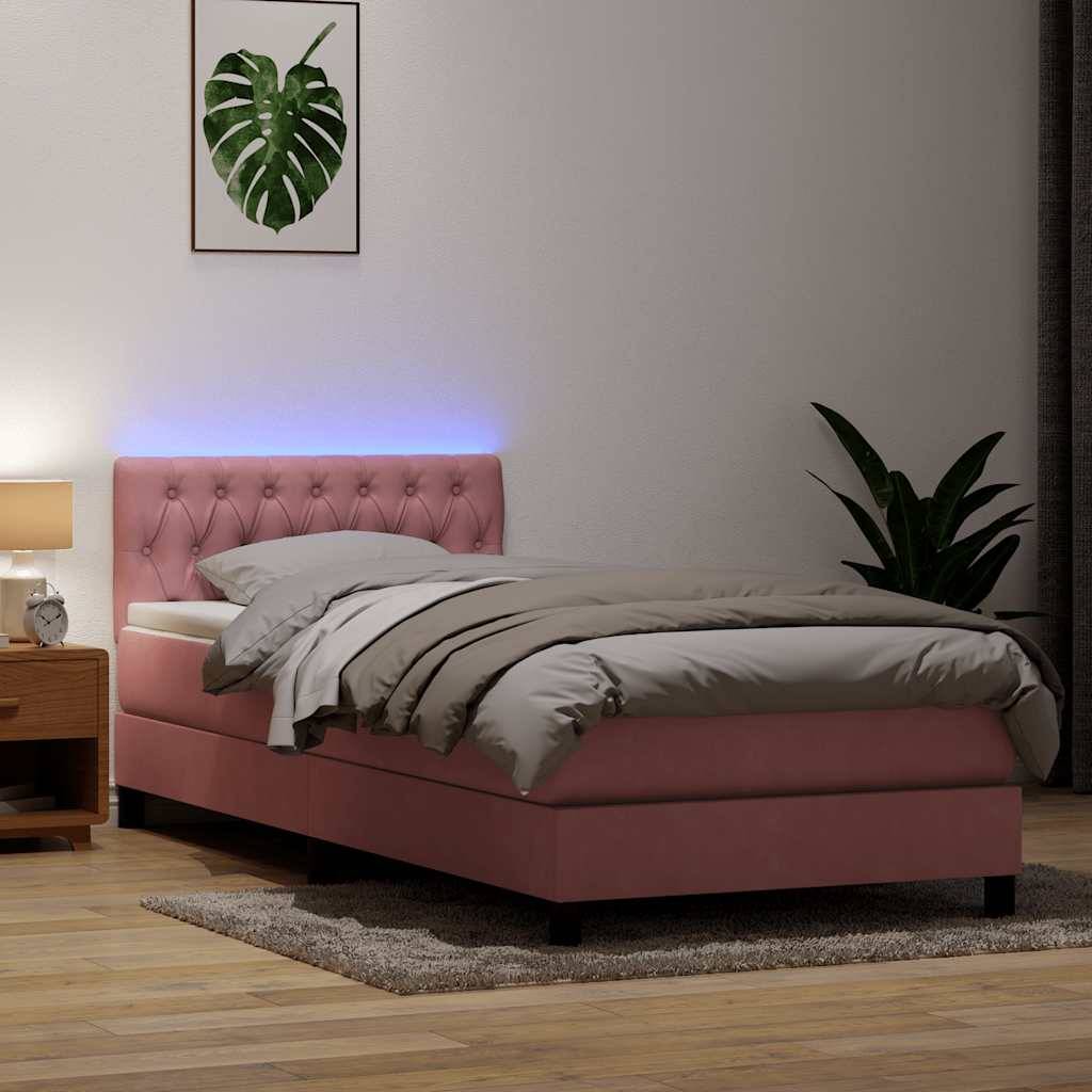 vidaXL Boxspringbett mit Matratze Rosa 80x220 cm Samt