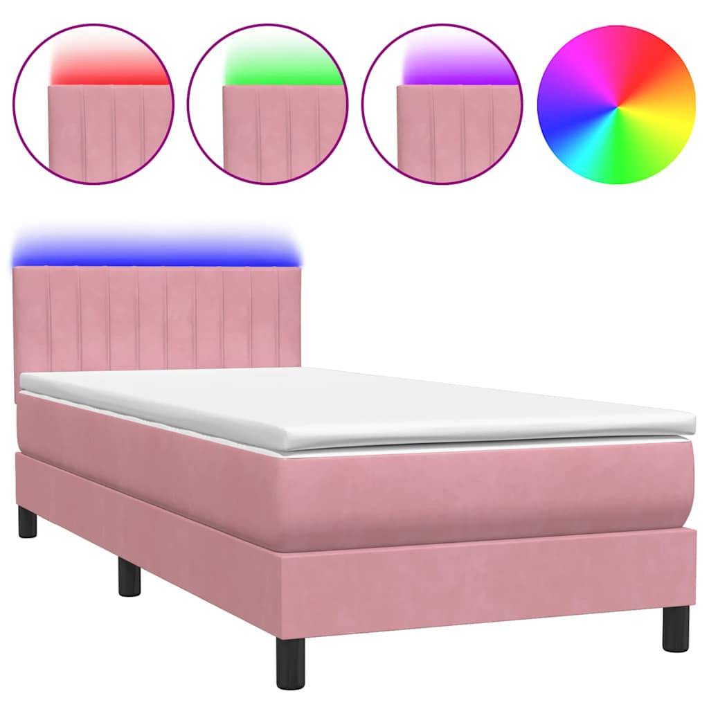 vidaXL Boxspringbett mit Matratze Rosa 80x220 cm Samt