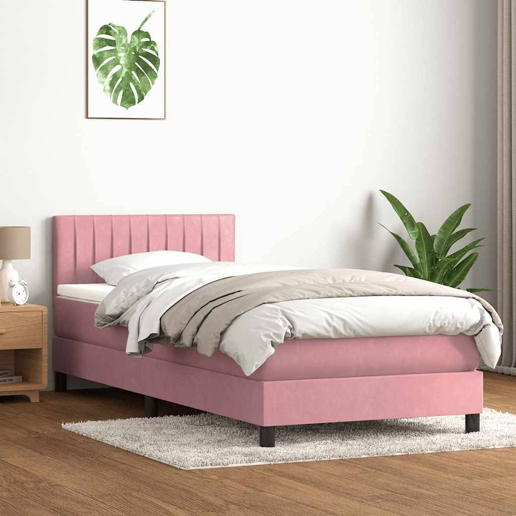 vidaXL Boxspringbett mit Matratze Rosa 80x220 cm Samt