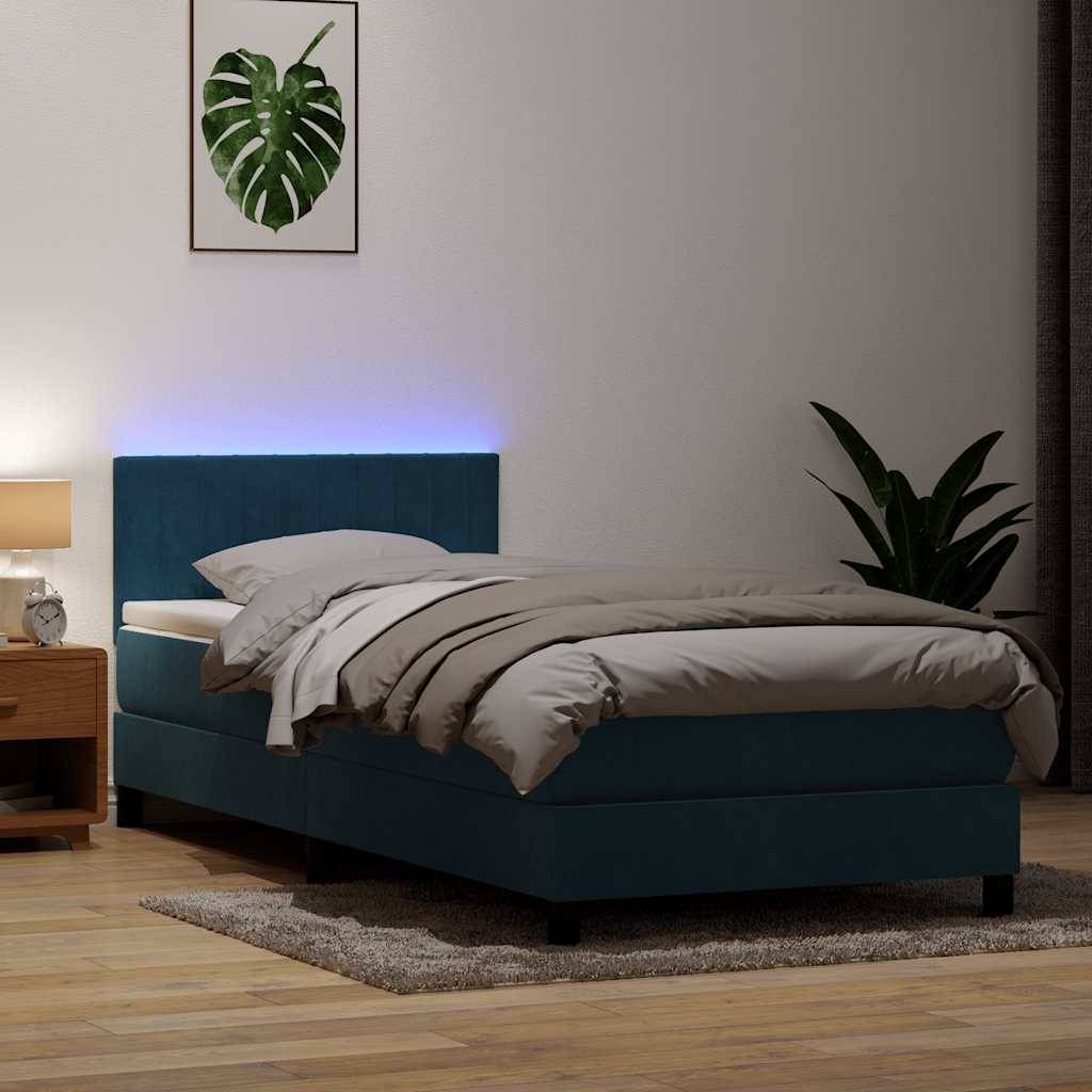 vidaXL Boxspringbett mit Matratze Dunkelblau 80x210 cm Samt