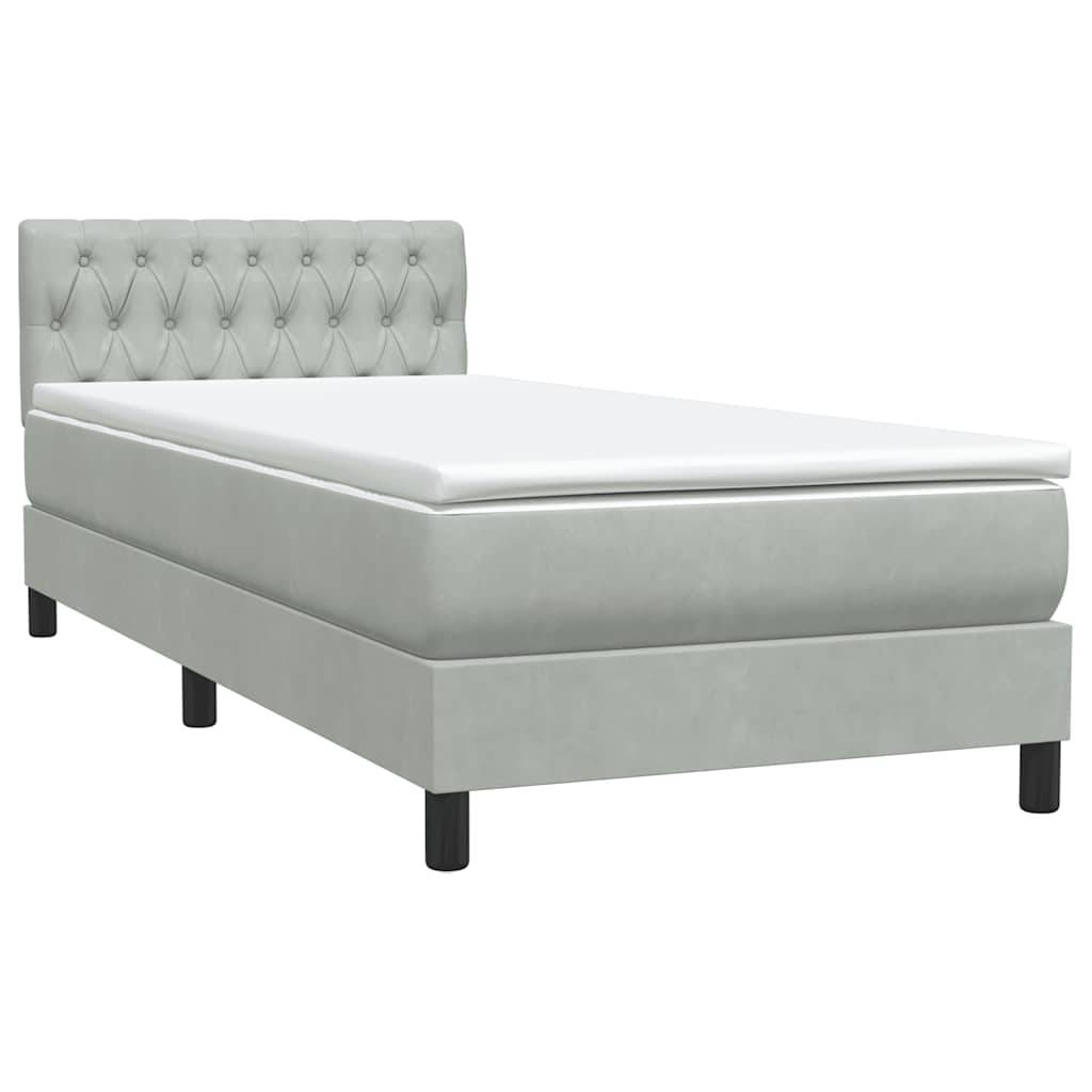 vidaXL Boxspringbett mit Matratze Hellgrau 90x220 cm Samt