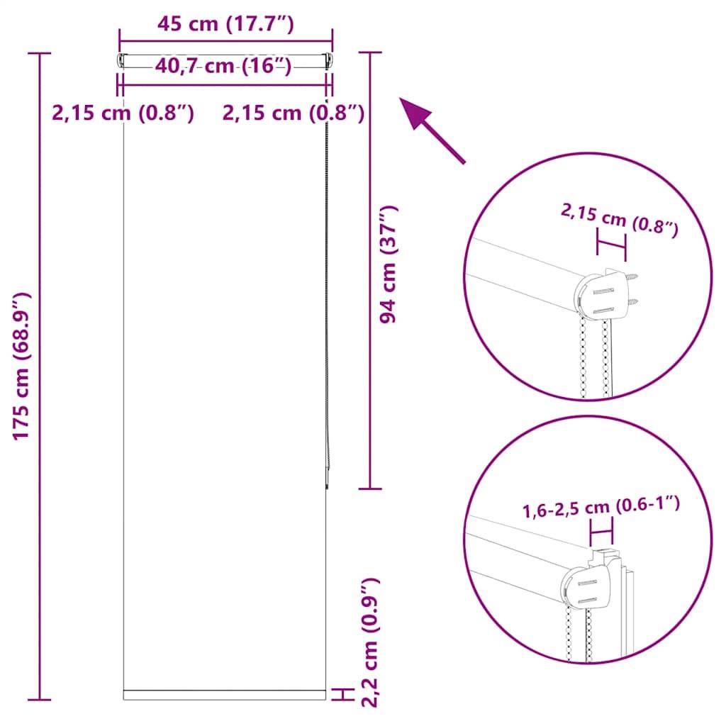 vidaXL Verdunkelungsrollo Schwarz 45x175 cm Stoffbreite 40,7 cm