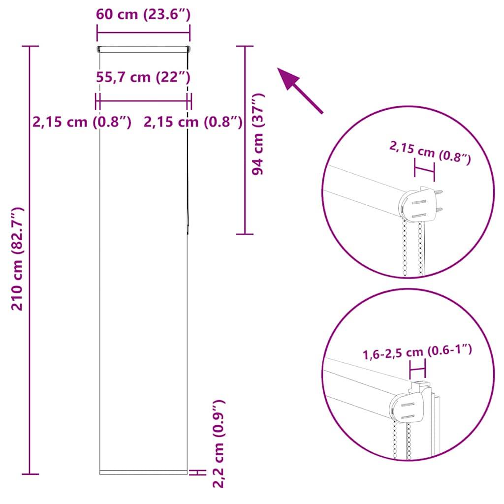 vidaXL Verdunkelungsrollo Hellgrau 60x210 cm Stoffbreite 55,7 cm