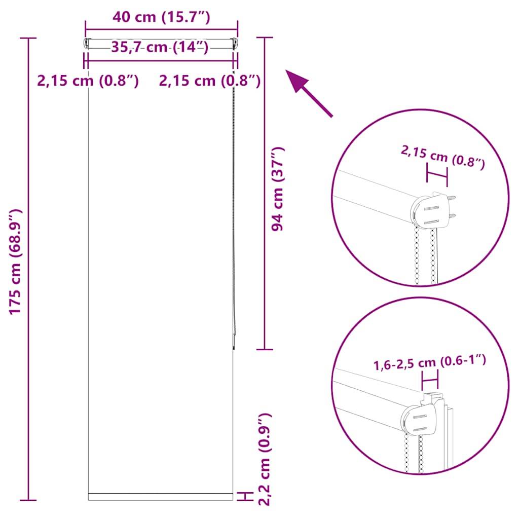 vidaXL Verdunkelungsrollo Cremeweiß 40x175cm Stoffbreite 35,7 cm
