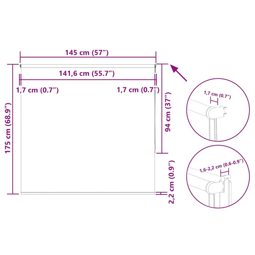 vidaXL Verdunkelungsrollo Grau 145x175cm Stoffbreite 141,6cm Polyester