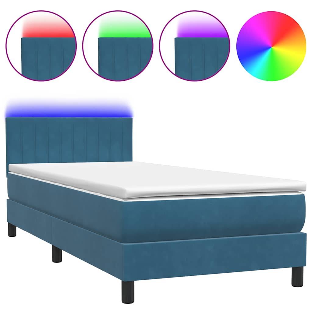 vidaXL Boxspringbett mit Matratze Dunkelblau 80x210 cm Samt