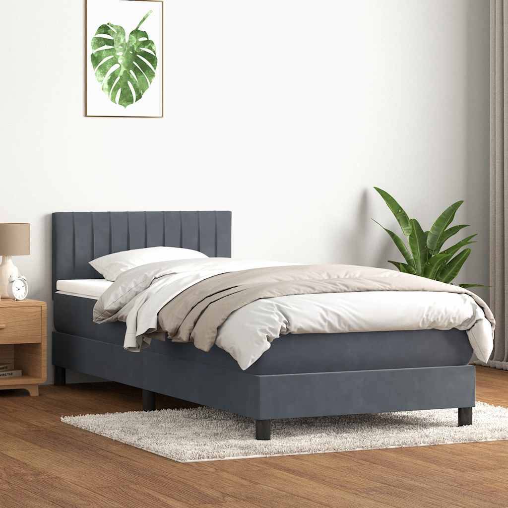 vidaXL Boxspringbett mit Matratze Dunkelgrau 80x210 cm Samt