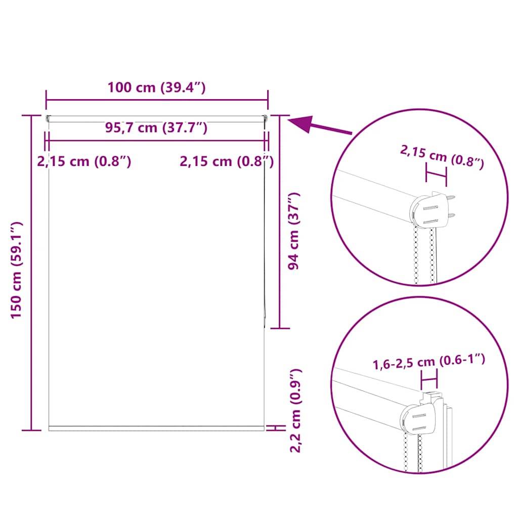 vidaXL Verdunkelungsrollo Cremeweiß 100x150cm Stoffbreite 95,7cm