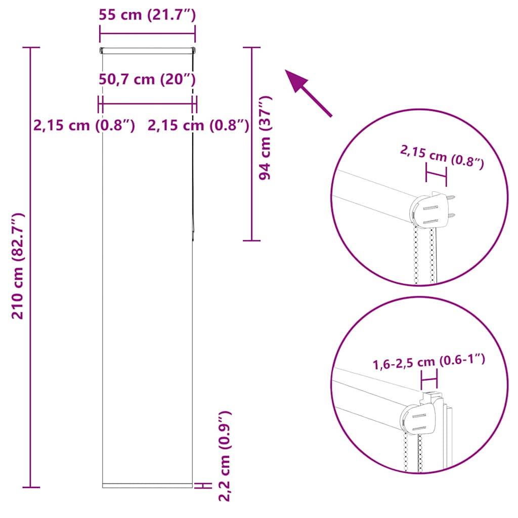 vidaXL Verdunkelungsrollo Grau 55x210 cm Stoffbreite 50,7 cm Polyester