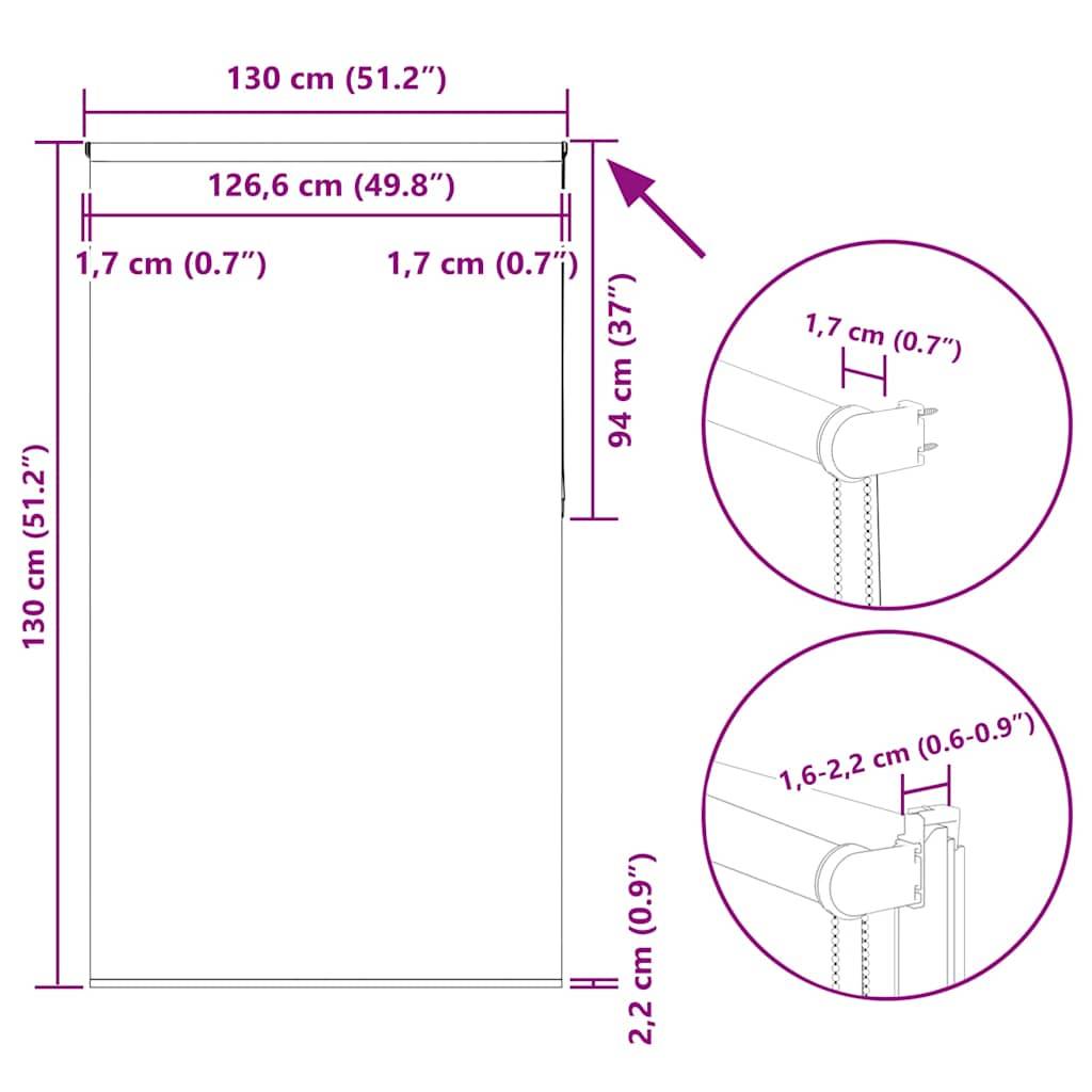 vidaXL Verdunkelungsrollo Cremeweiß 130x130cm Stoffbreite 126,6cm