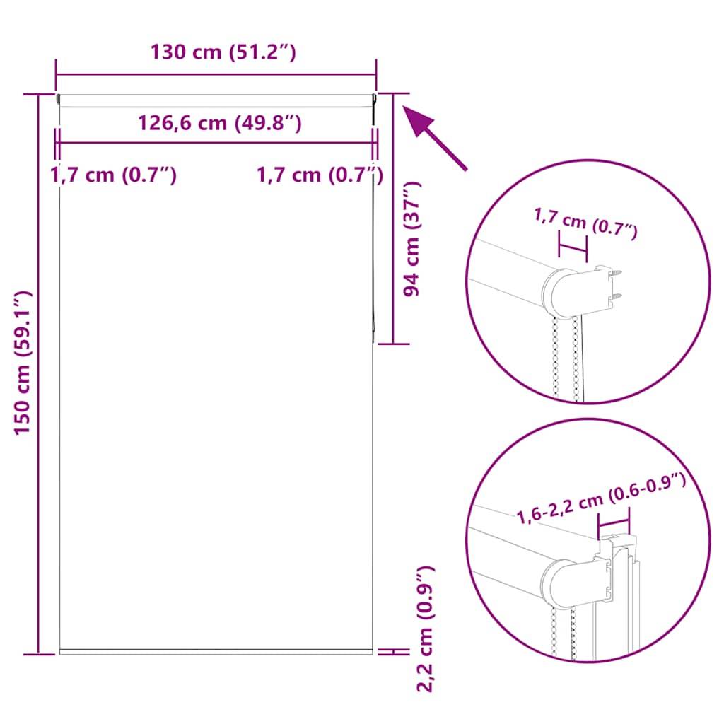 vidaXL Verdunkelungsrollo Weiß 130x150cm Stoffbreite 126,6cm Polyester