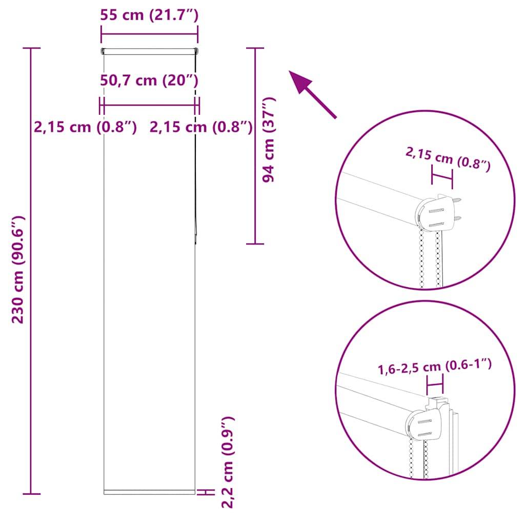 vidaXL Verdunkelungsrollo Grau 55x230 cm Stoffbreite 50,7 cm Polyester