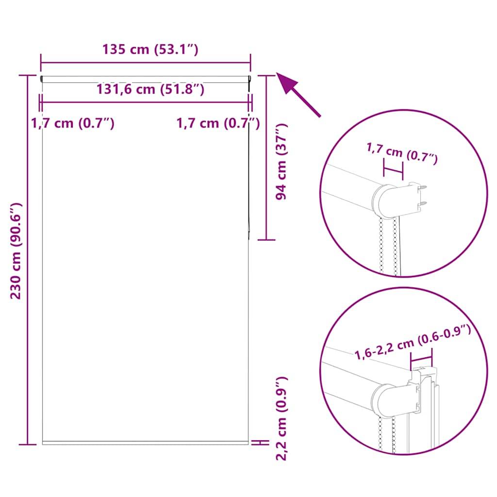 vidaXL Verdunkelungsrollo Grün 135x230cm Stoffbreite 131,6cm Polyester