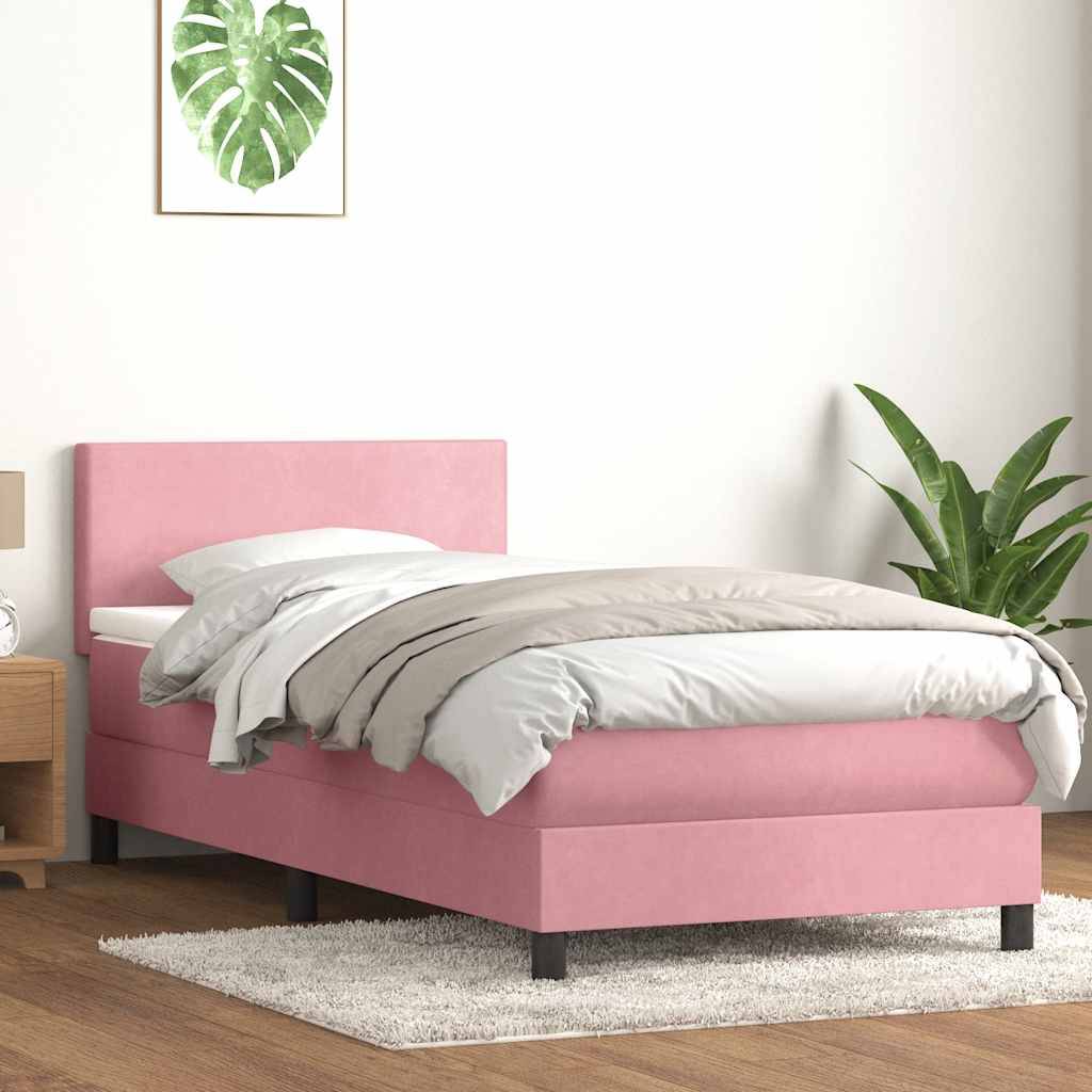 vidaXL Boxspringbett mit Matratze Rosa 90x210 cm Samt