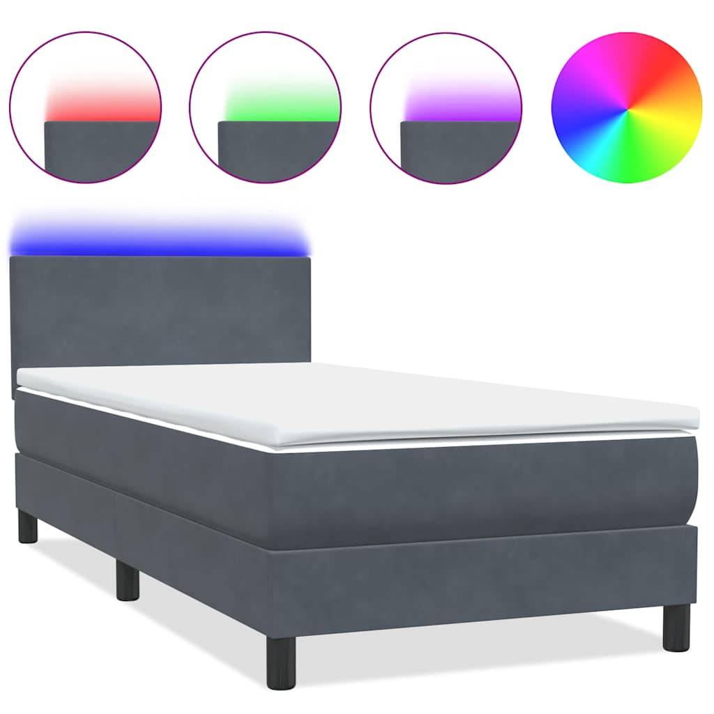 vidaXL Boxspringbett mit Matratze Dunkelgrau 80x210 cm Samt