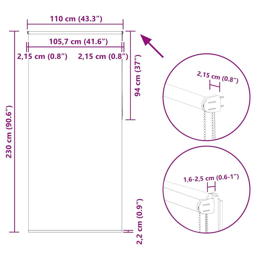 vidaXL Verdunkelungsrollo Hellgrau 110x230cm Stoffbreite 105,7cm