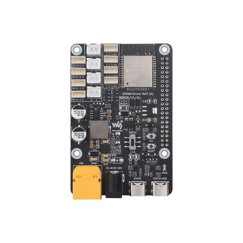 Waveshare DDSM Driver HAT Direct Drive Servo Motor Driver Board, Integrates ESP32 and Control Circuit