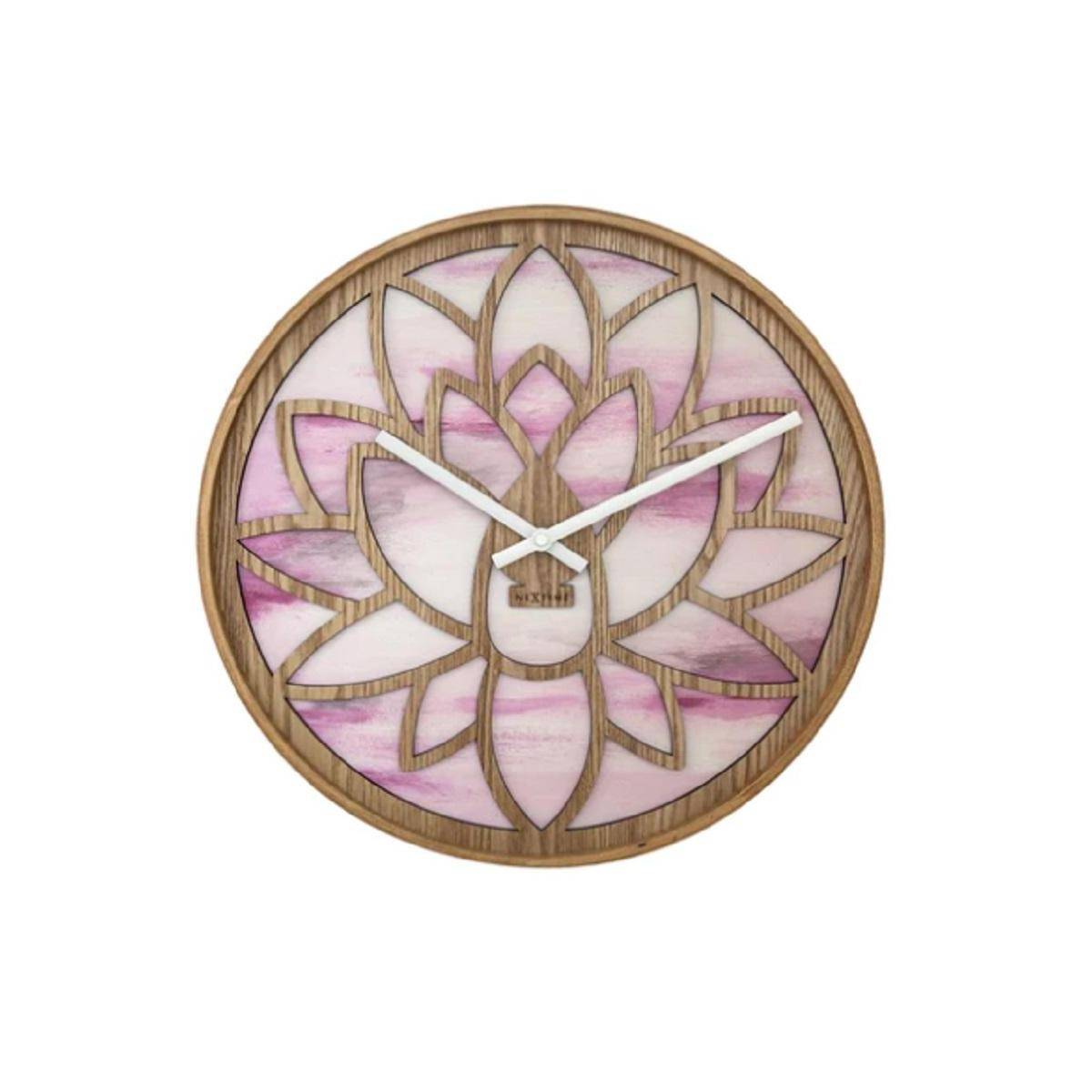 3307 - Wanduhr "Lotus", Rosa, Holz, 40 cm