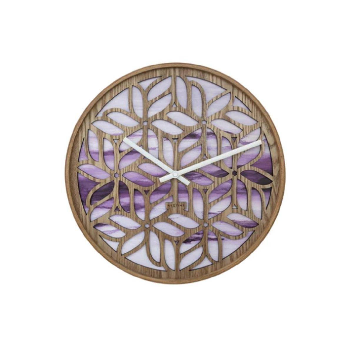 3308 - Wanduhr "Yogi", Lila, Holz, 40 cm